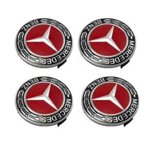 Set of 4 Red Mercedes alloy wheel caps 75mm