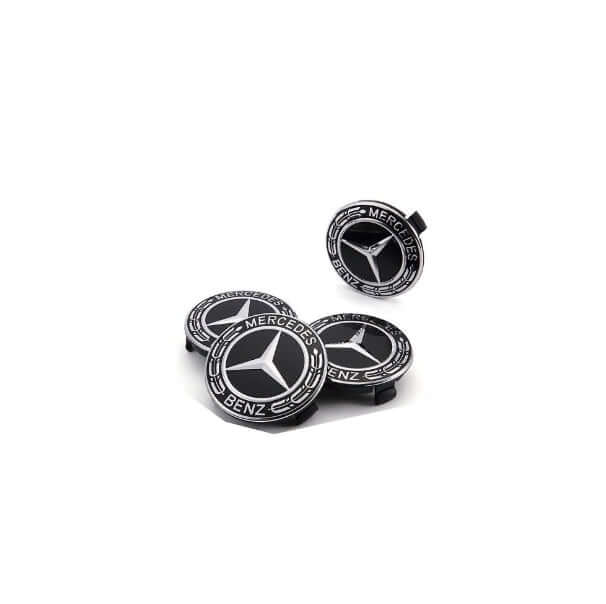 4 Mercedes Black Alloy Wheel Centre Hub Caps 75mm