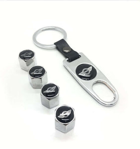 Set Of 4 Chrome Anti-Theft Car Tyre Air Dust Valve Stem Cap With Keyring Spanner For Mini Cooper