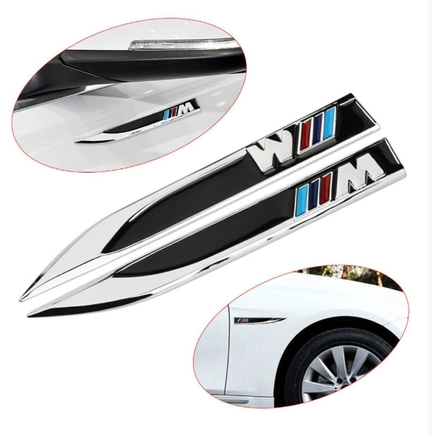 BMW M Sport Emblem Gloss Black Fender Badge Sticker Side Wing Pair All BMW Models