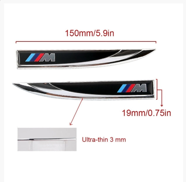 BMW M Sport Emblem Gloss Black Fender Badge Sticker Side Wing Pair All BMW Models