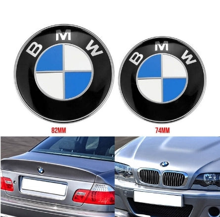 2pcs 82/74mm Blue Badge Bonnet Trunk Emblem for BMW