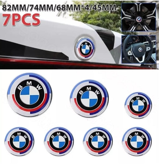 7pcs BMW 50th Anniversary Emblem Centre Caps Badges Set 82mm 74mm 68mm 45mm UK