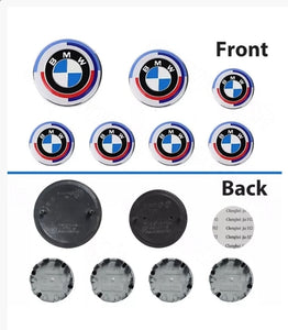 7pcs BMW 50th Anniversary Emblem Centre Caps Badges Set 82mm 74mm 68mm 45mm UK