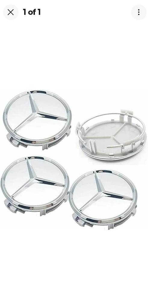 4x New Mercedes Silver Alloy Wheel Centre Hubs Caps 75mm with Chrome