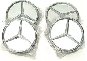 4x New Mercedes Silver Alloy Wheel Centre Hubs Caps 75mm with Chrome