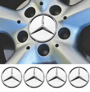 4x New Mercedes Silver Alloy Wheel Centre Hubs Caps 75mm with Chrome