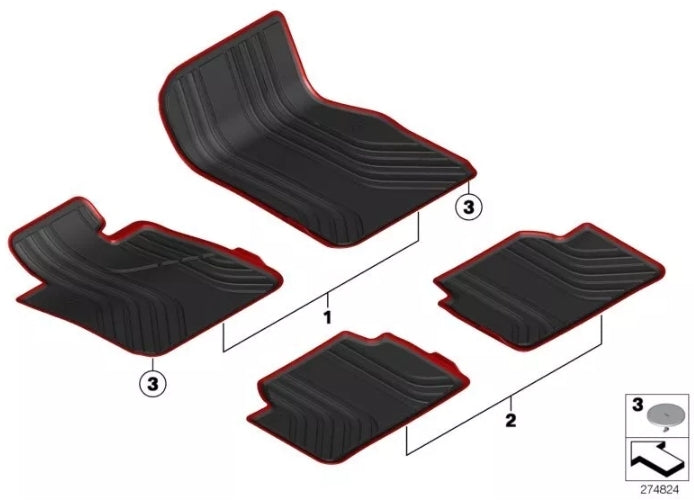 BMW Genuine All-Weather Rubber Front Car Floor Mats Sport F30/F31 51472339780