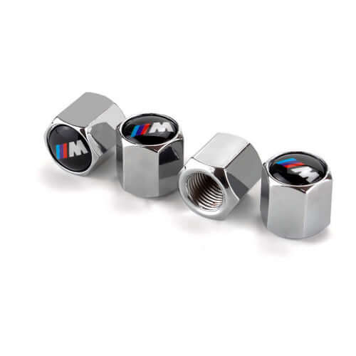 Set Of 4 Chrome Anti-Theft Car Tyre Air Dust Valve Stem Cap With Keyring Spanner For BMW M Sport