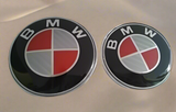 Carbon Fibre Red/White BMW Hood Bonnet Badge Emblem 82mm