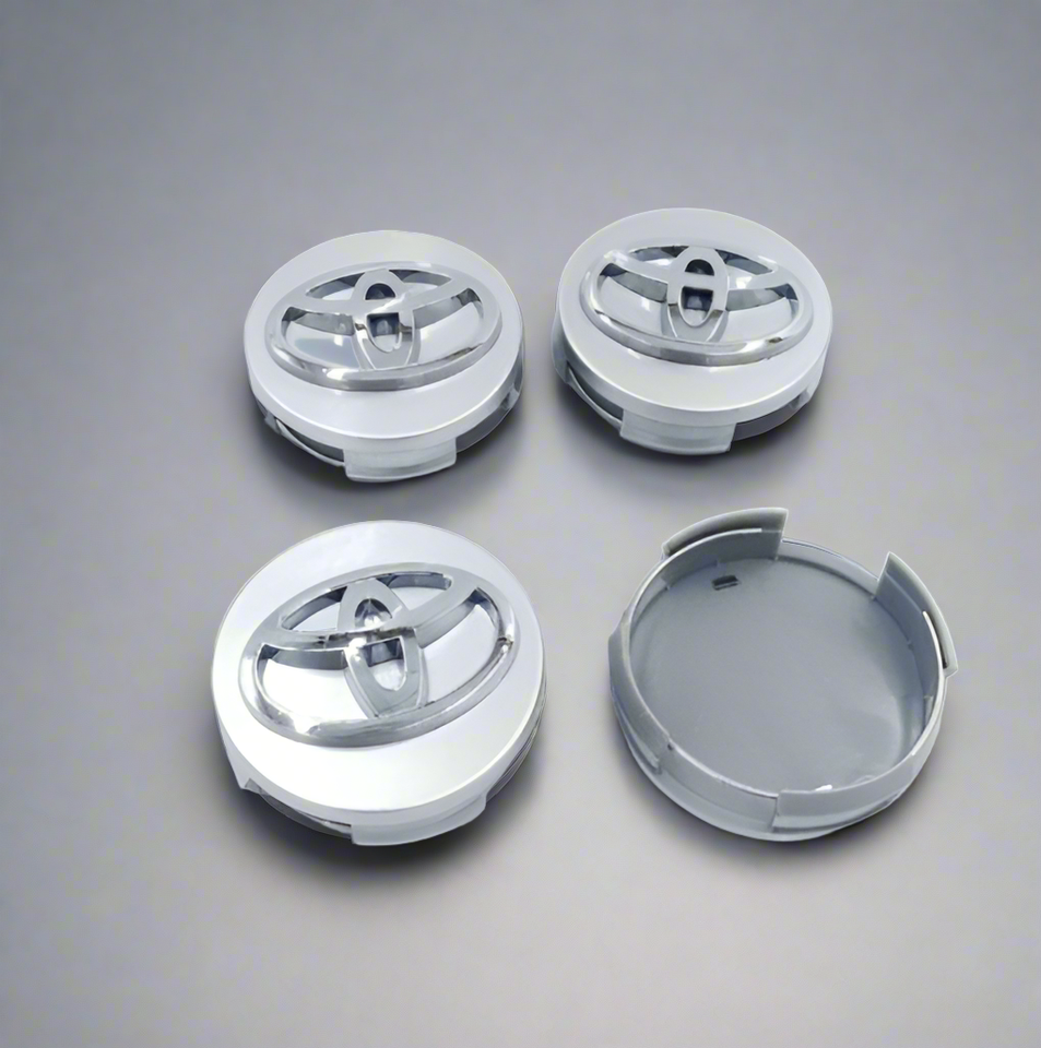 SET OF 4 Silver TOYOTA WHEEL  CENTRE CAPS CHROME LOGO 62MM