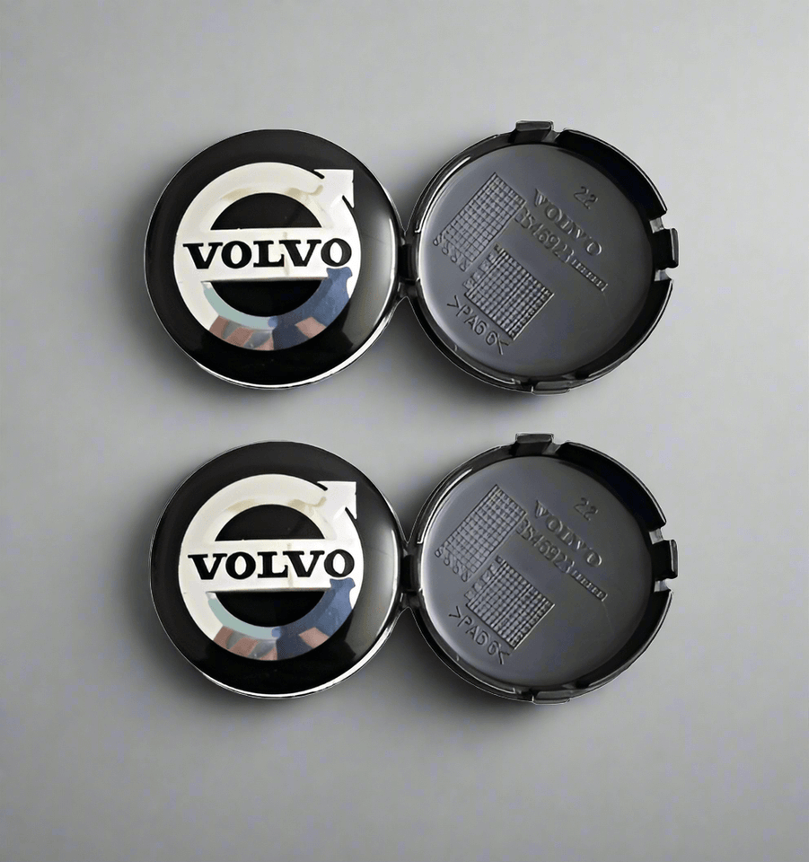 4x Volvo Alloy Wheel Centre Hub Caps 64mm Black & Chrome C30 C70 S40 V50 S60 V70