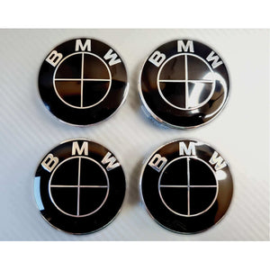 Set of 4 Black BMW alloy wheel centre caps 68mm