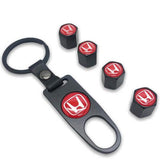 Honda Set of 4 Red / Black Car Tyre Air Dust Valve Stem Cap With Keyring Locking Tool