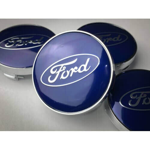 Set of 4 Blue Ford alloy wheel caps 60mm