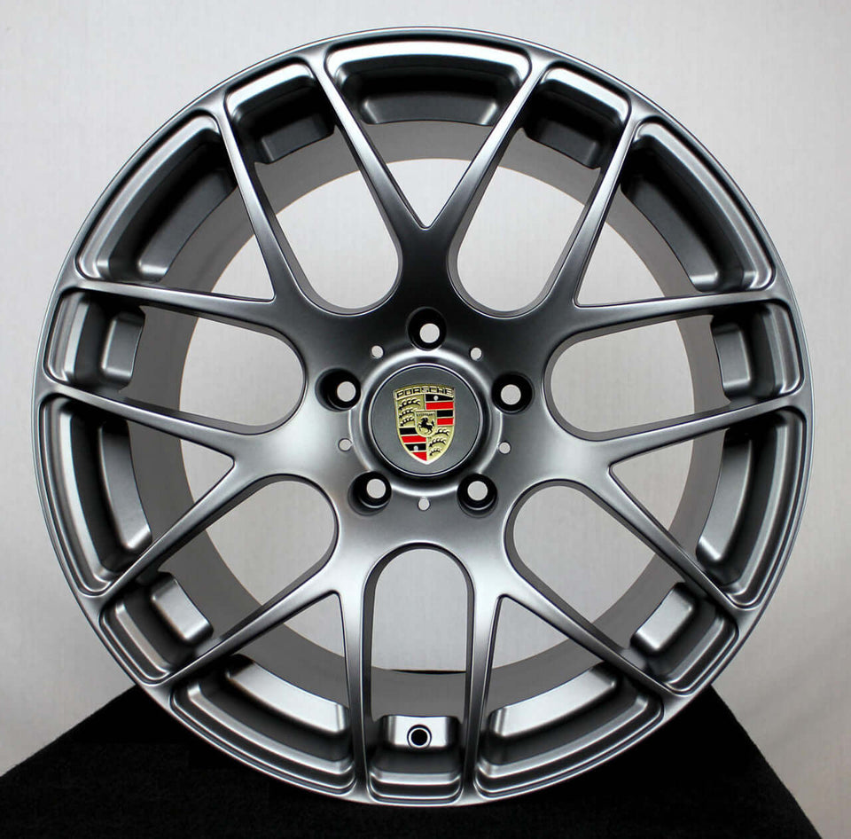 Grey Porsche Wheel Centre Caps Badge Emblem 4pcs