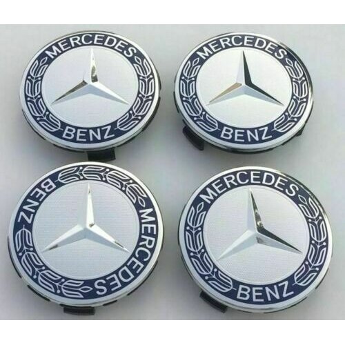 New Mercedes Benz Alloy Wheel Centre Caps 75mm Badges Blue Hub Emblem